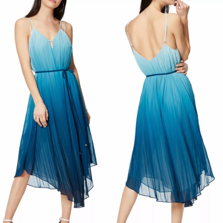 Ramy Brook Dress Pleated Blue Ombre Sleeveless Midi Slip Women’s Large $525 New